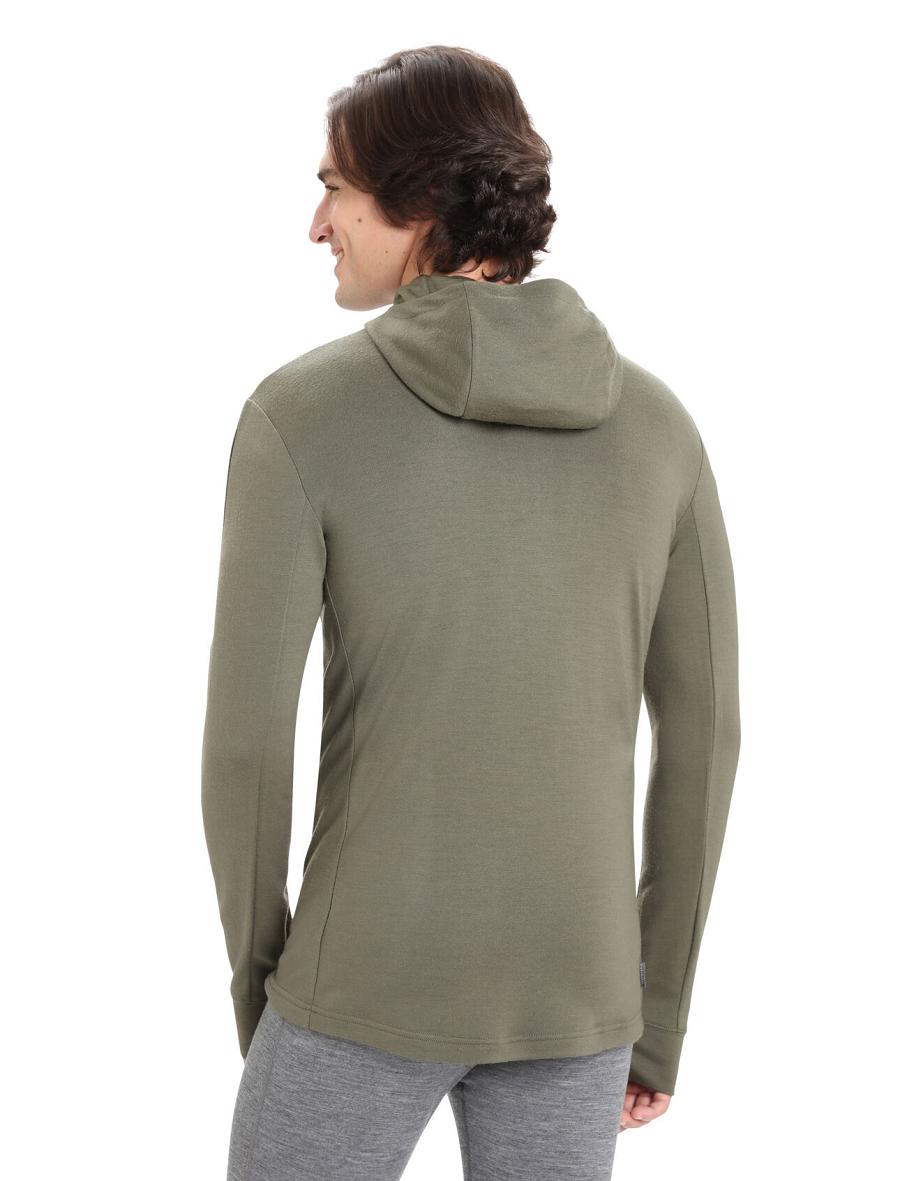 Icebreaker Merino Quantum III Long Sleeve Zip Férfi Kapucnis Pulóver Olivazöld | HU 1269XYUF